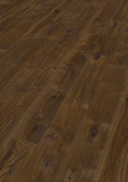 Landhausdiele Eiche XL Schlossdiele astig, Darkbrown, handgehobelt, dunkel geräuchert, geölt 3,43m²/Paket